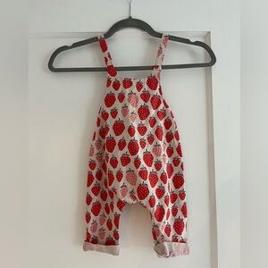 Strawberry Print Hand-made Baby Overalls, size 6-12 months